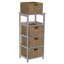 Commode de rangement avec cadre en bois massif à 4 tiroirs et paniers en osier délavé