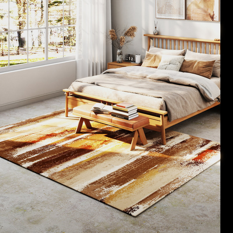 Modern Abstract Oil Painting Design Brown Area Rug for Indoor Use Machine Washable Suitable for Living Rooms, Bedrooms, and Children's Rooms