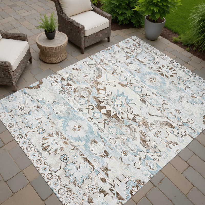 Machine Washable Indoor/Outdoor Chantille ACN2638 Global Rug, Ivory, 5' x 7'6"