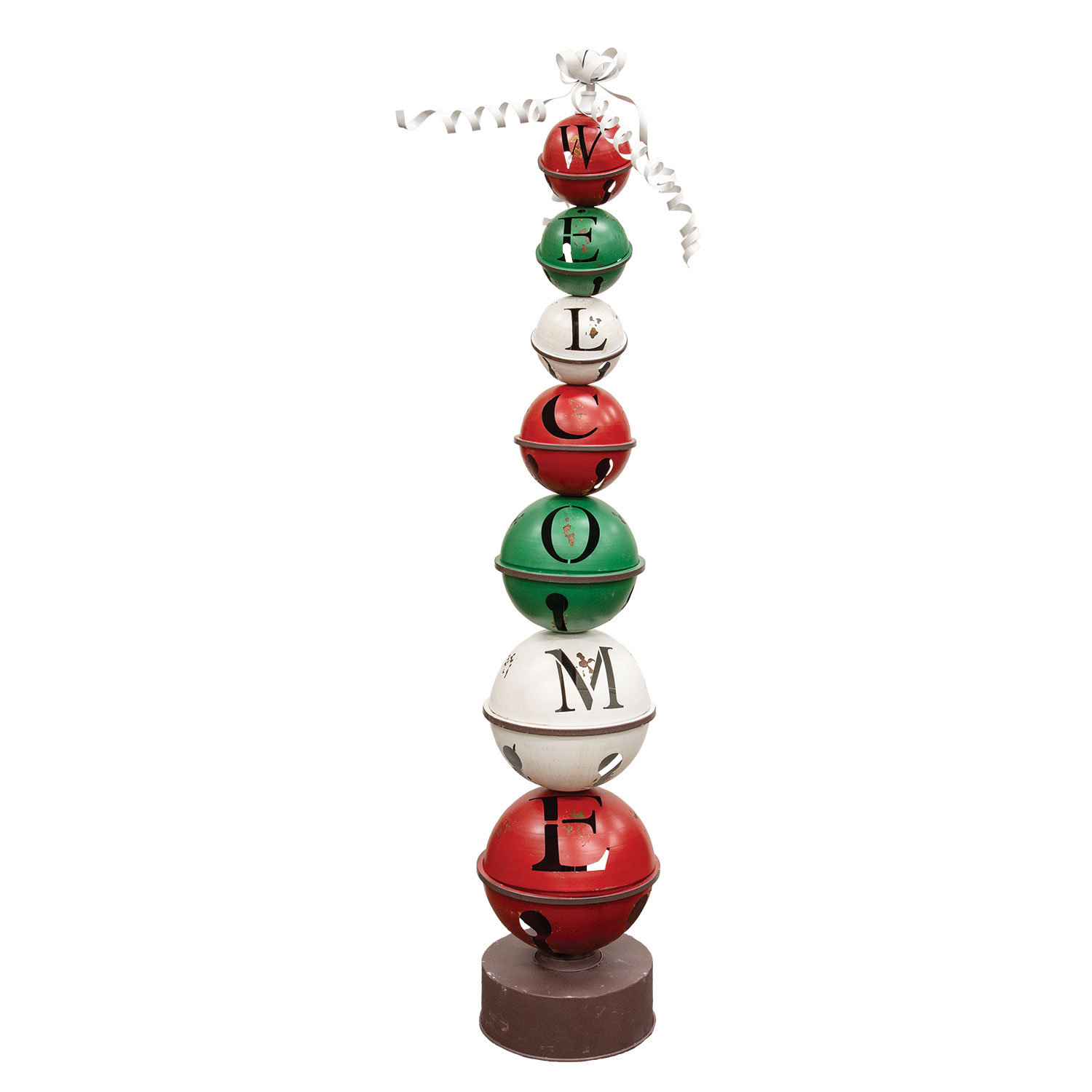 The Holiday Aisle® Red, White, & Green Metal Welcome Jingle Bell Stack ...