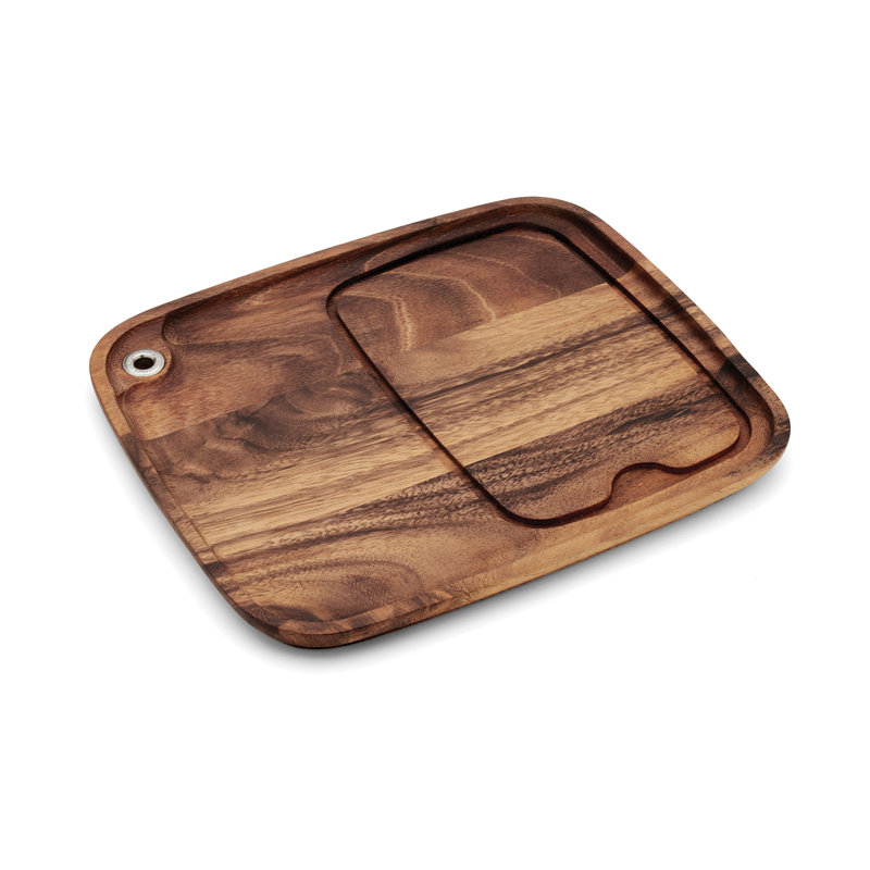 Acacia Wood Rectangular Steak Barbecue Plate with Juice Groove