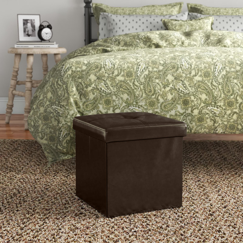 Besma Faux Leather Ottoman, Chocolate Faux Leather