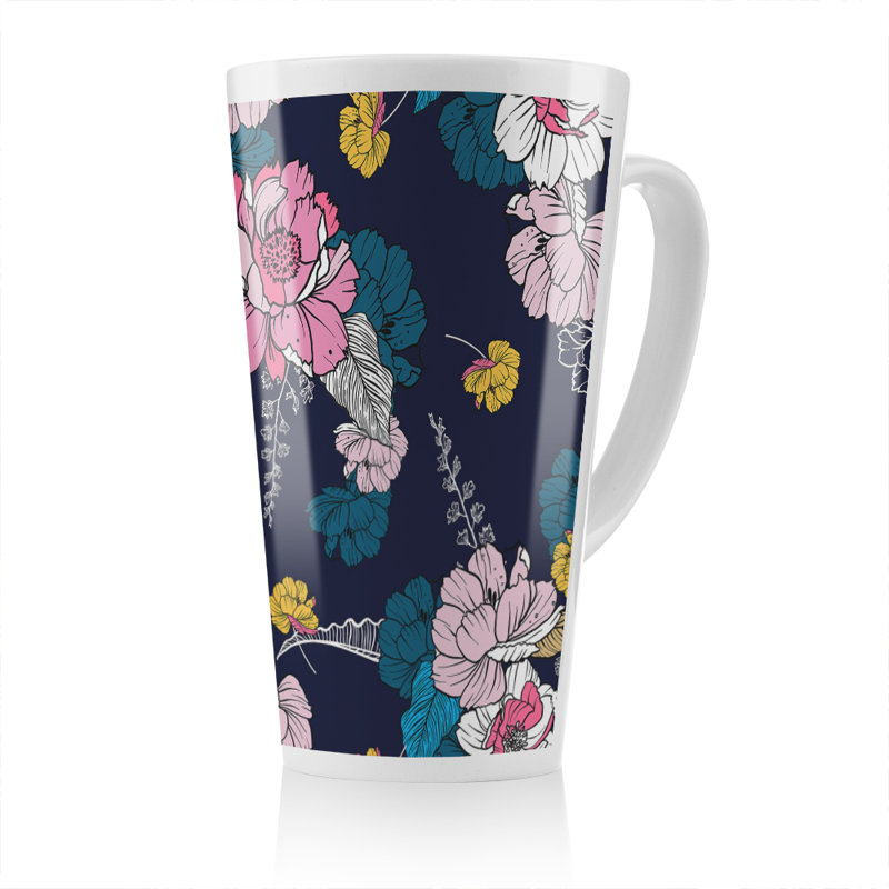 Flowers On Navy Latte Mug