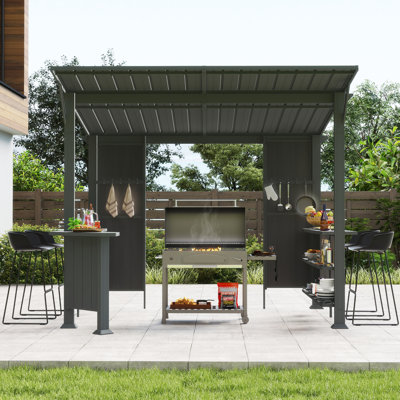 9 x 10 FT Iron Gazebo with Extended Countertop & Sloped Roof