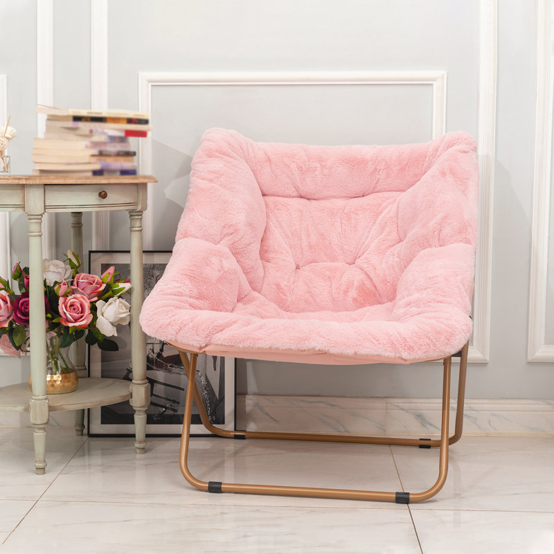 Soft Faux Fur Oversized Folding Accent Chair, Mélange de polyester rose