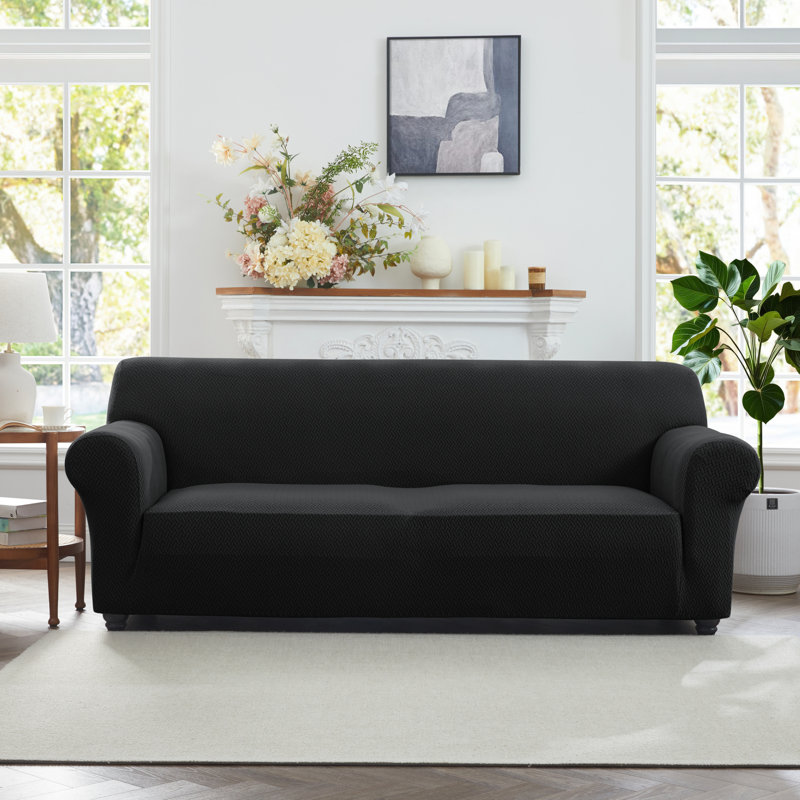 Luxury Spandex Sofa Slip Cover Stretchable Elastic Couch 1 SEATER , Black