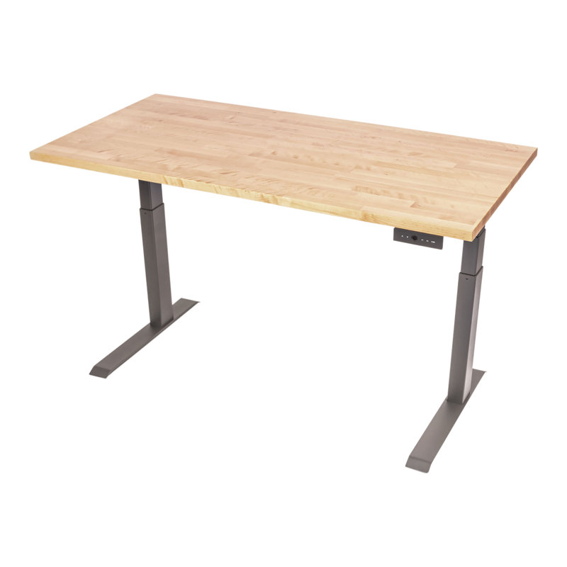 Bureau debout à hauteur ajustable électrique, H 26 po x l 59 po x P 29,5 po, Bouleau naturel / gris anthracite