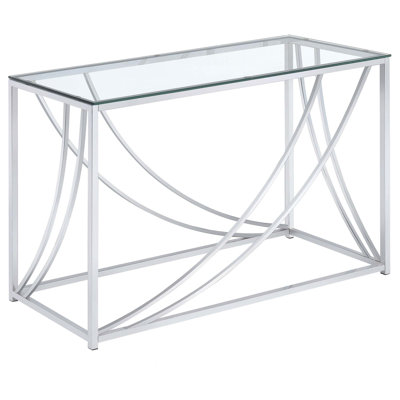 Elegant Console Table with Curved Metal Accents and Glass Top