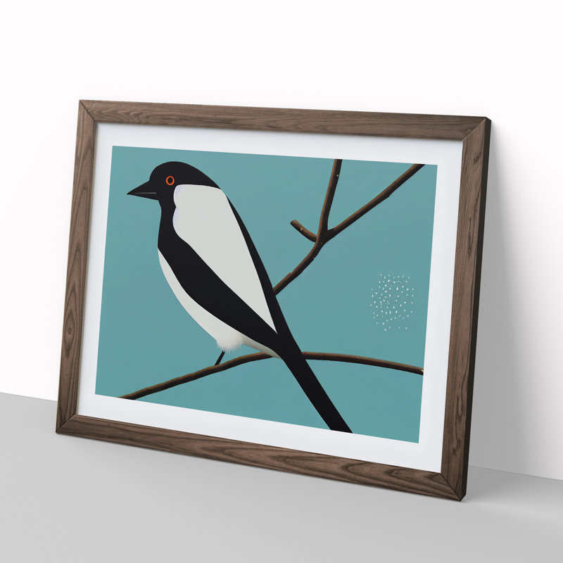 Magpie Bird Abstract Vol.1 1 Piece Single Picture Frame Wall Art, 46cm H x 64cm W x 2cm D, Walnut