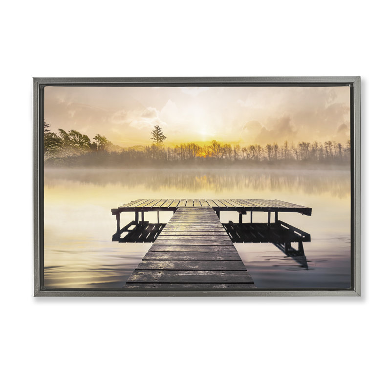 Cadre flottant Summer Sunrise Dock, design par Mike Calascibetta, H 17 po x l 25 po, Cadre flottant gris lustré