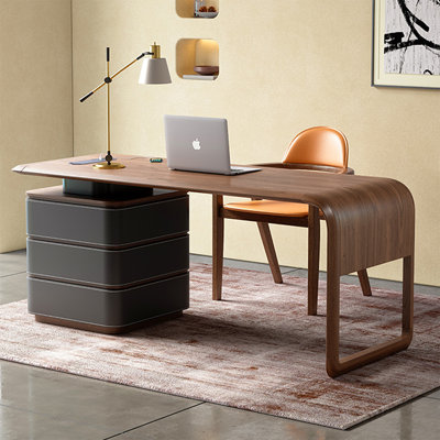 Bureau rectangulaire en noyer massif + bois manufacturé avec 3 tiroirs