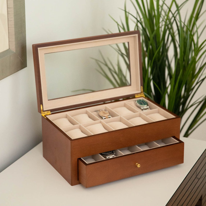 Brahear Wood Watch Box + Drawers, Cherry