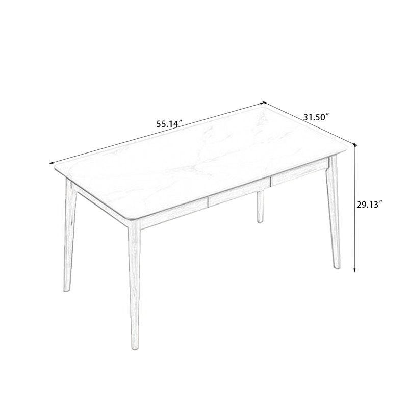Table de salle à manger blanche rectangulaire en bois massif, H 29,13 po x L 55,12 po x l 31,5 po