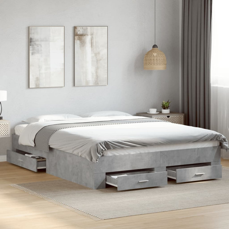 Vidaxl Bed Frame With Drawers Concrete Grey, Kingsize (5')