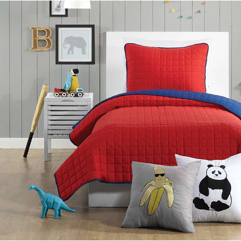 Kids Full Red Microfiber Reversible Quilt Set