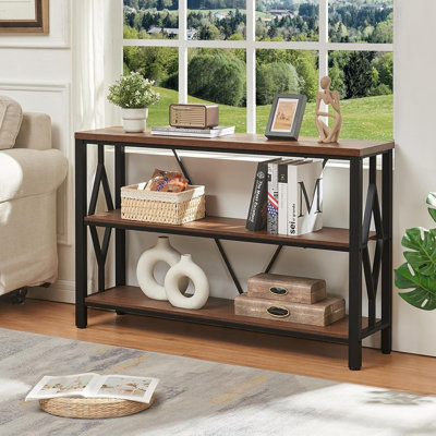Sofa Console Table, Rustic Console Table With 3-Tier Storage, Engineered Wood Sofa Tables With Open Shelves, Heavy Duty Entryway Tables For Living Roo