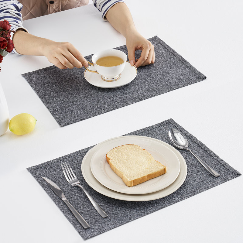 4-Pack Solid Linen Rectangular Placemats, Gray