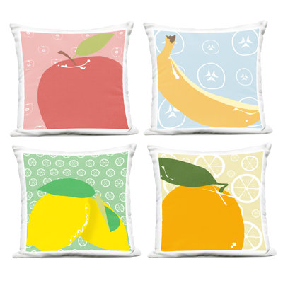 Ensemble de 4 coussins d'extérieur Stupell Industries Bright Kitchen Fruit Design par Daniela Santiago