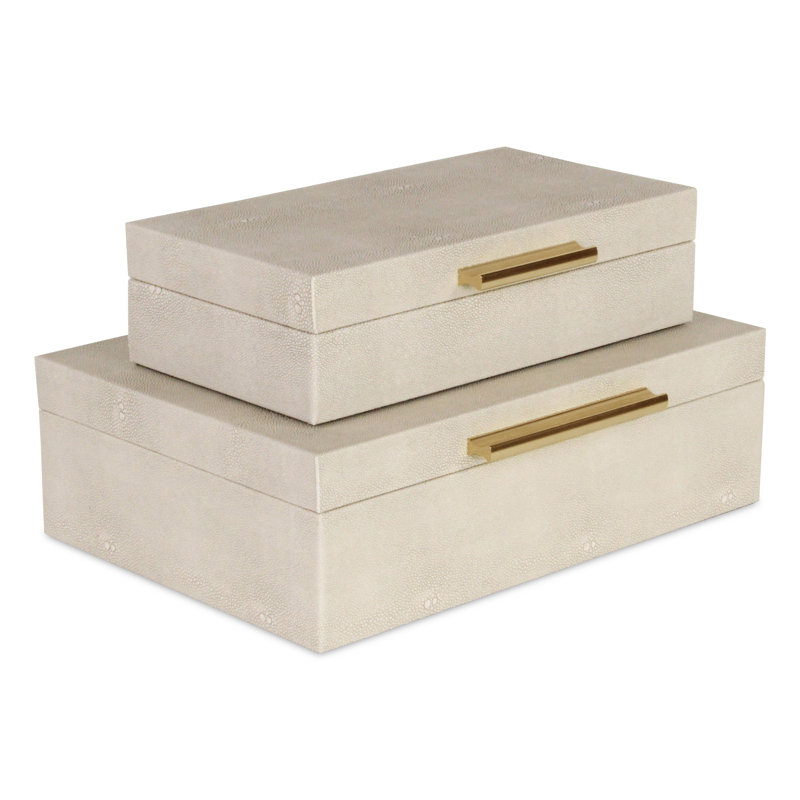 Rebeka 2 Piece Faux Leather Decorative Box Set, Cream