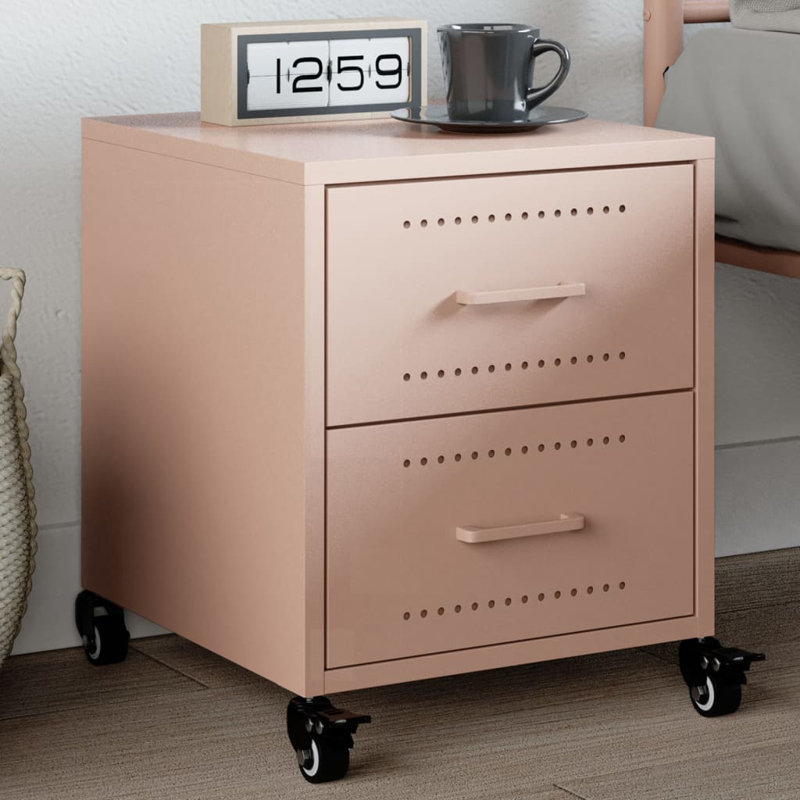Angala 36cm W Steel Bedside Table, Pink