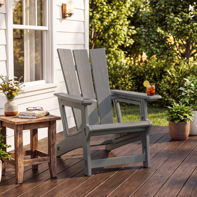 Chaise Adirondack, chaise de patio extérieure en PEHD avec porte-gobelet, assemblage sans outil et sans vis, installation rapide, chaise résistante aux intempéries pour patio, terrasse, cour et jardin, gris foncé