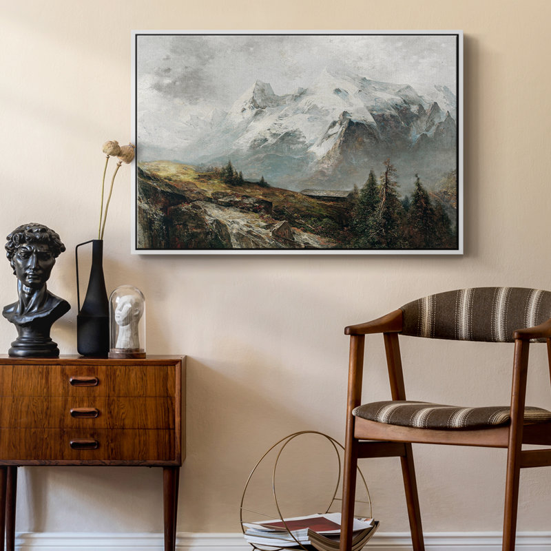 Paysage rétro - Toile tendue avec châssis, Toile encadrée flottée blanche, H 27 po x l 41 po x P 2 po