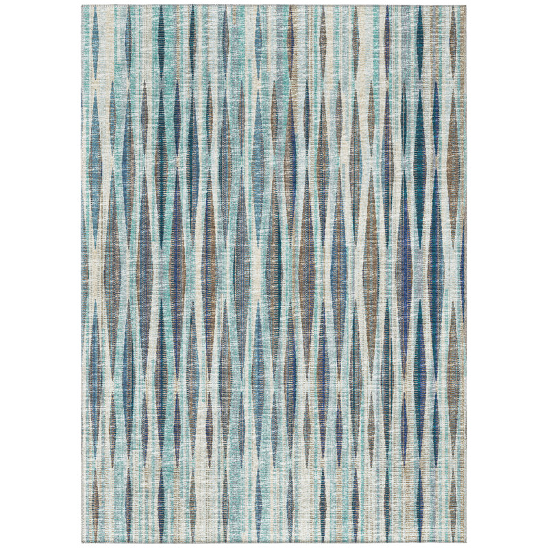 Tapis intérieur / extérieur en polyester tissé à la machine Thera bleu / gris, Rectangle de 10 pi x 14 pi