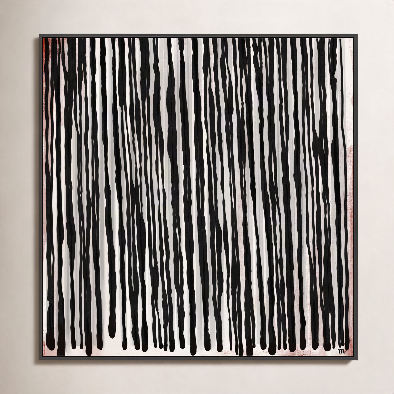 " Black Waterfall " Print, Black Canvas Framed, 16" H x 16" W