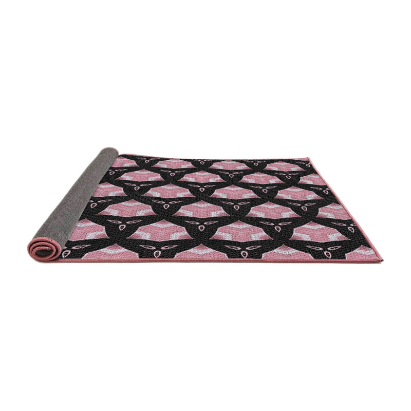 Tapis noir/zone rose à motifs, Carré de 7 pi