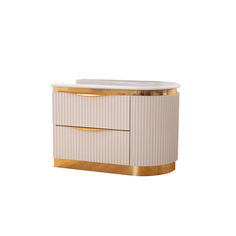Table de chevet détaillée à 2 tiroirs à droite en bois