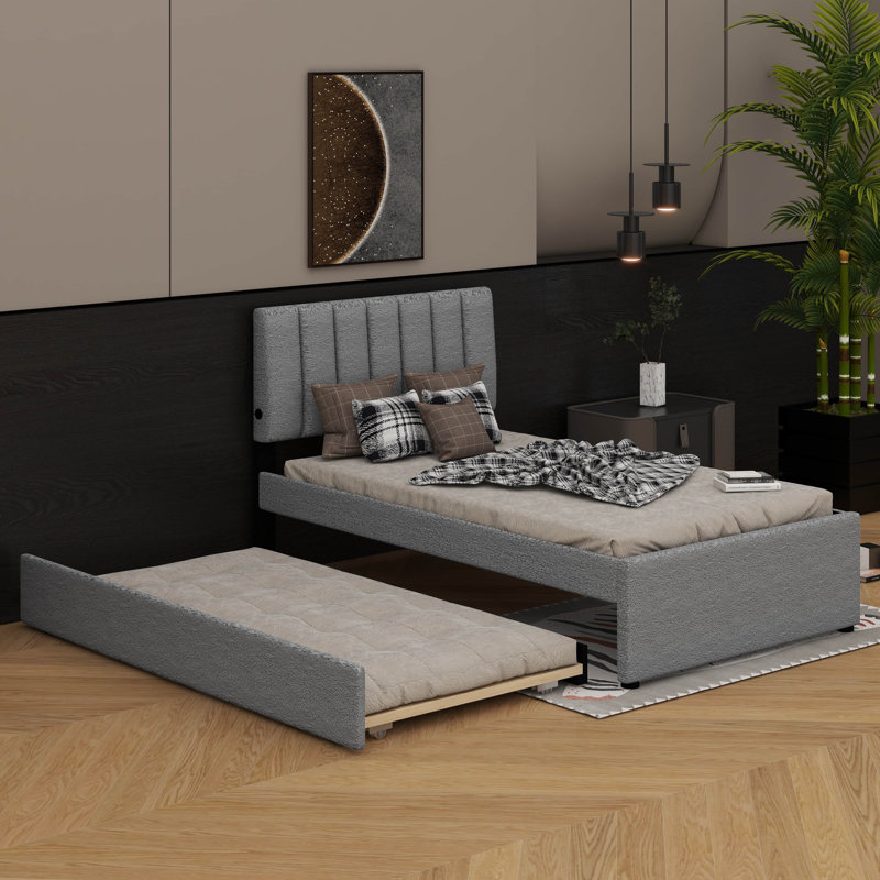 Lit plateforme tapissier simple Teddy, Gris