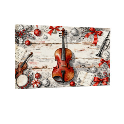 Ensemble de 3 impressions sur toile, musique de Noël, violon, musique, décorations de Noël, ruban