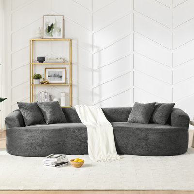 4 places courbées avec fermeture à glissière dissimulée, éponge haute densité, canapé minimaliste confortable à dossier serré, revêtement en chenille douce, fermeture à glissière lisse pour la housse