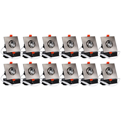 3 Inch Gimbal LED Recessed Light with J-Box, Square Downlight Dimmable, 5000K Daylight, Satin Nickel