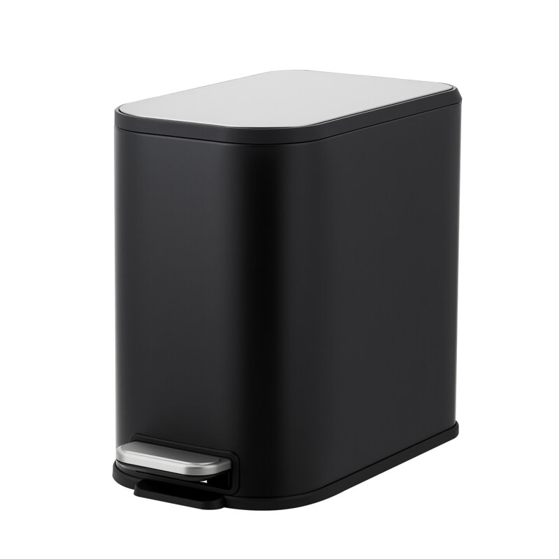 Poubelle de salle de bain avec couvercle à fermeture en douceur, petite poubelle de cuisine en acier inoxydable de 2 gallons avec seau intérieur amovible, noir