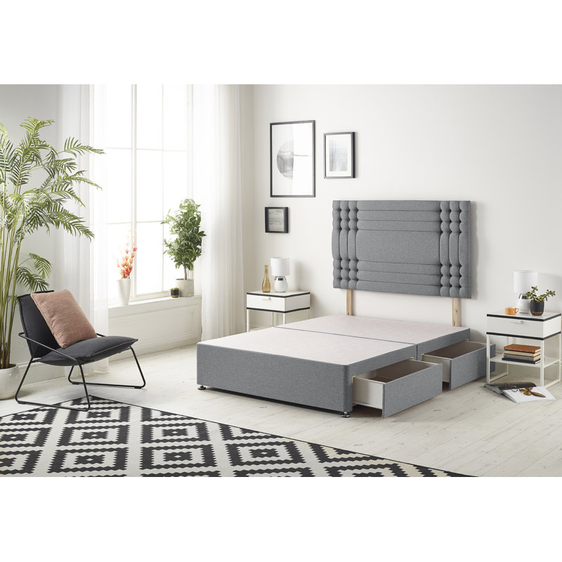 Dennishia Divan Bed Base, Small Double (4'), Charcoal, 2 Drawers