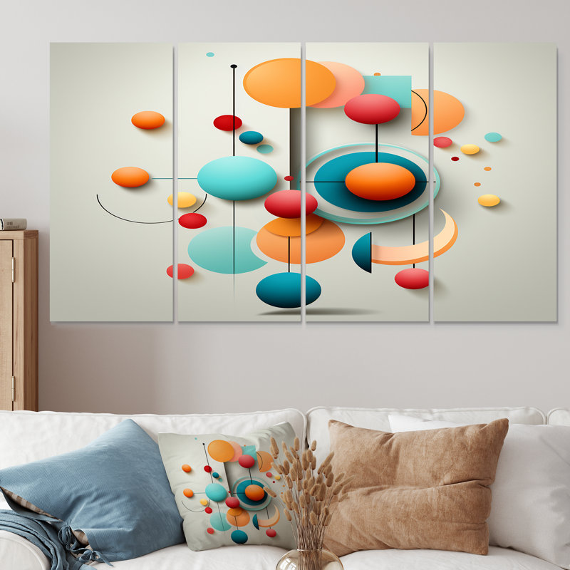Ensemble de 4 pièces d'art géométrique pour salon bleu géométrique, H 28 po x l 48 po