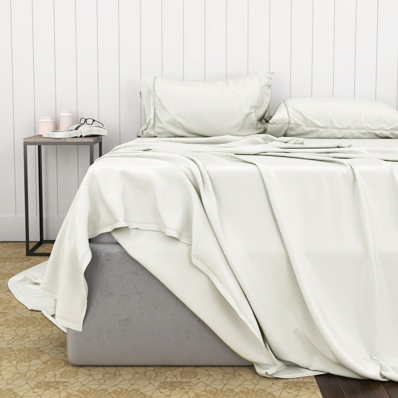 Rayon From Bamboo Cotton Sheets Soft and Smooth, Queen Sheet Set with 2 Pillowcases, Ivory