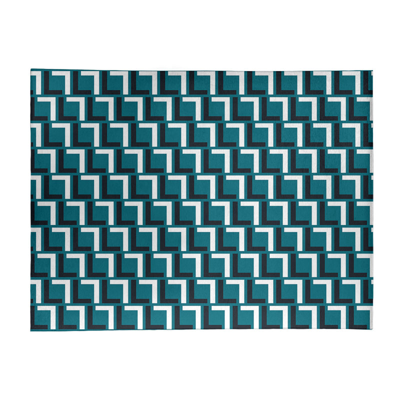 Tapis rond à motif géométrique vert / noir, Rectangle 9 pi x 12 pi
