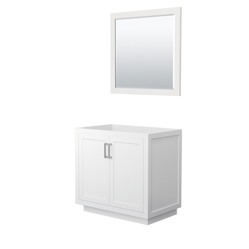 Base de meuble-lavabo simple autoportante 35,25 po Miranda avec miroir 34 po Miranda, Blanc / nickel brossé