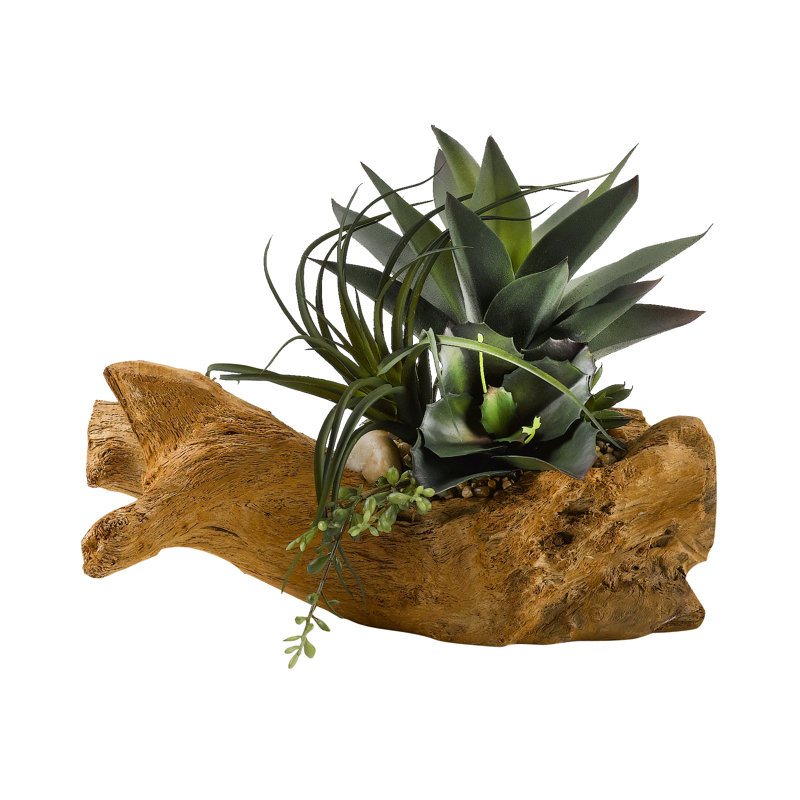 11.5'' Faux Plant in Solid Wood Planter