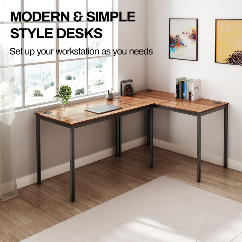 Metal Base Computer Desk, 29.52" H x 47.24" W x 23.62" D, Teak/Black