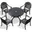Table et chaises d'extérieur en fonte d'aluminium - noir avec - coussins de protection pour 5 sièges de patio-496390703