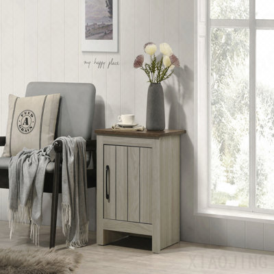 End Table, Nilda Gray Oak with Cabinet