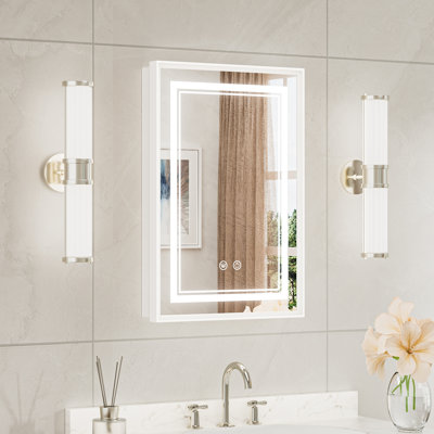 Kassady Recessed & Surface LED Lighted Bathroom Medicine Cabinet, 3-Color, 2 Outlets, Defog Mirror