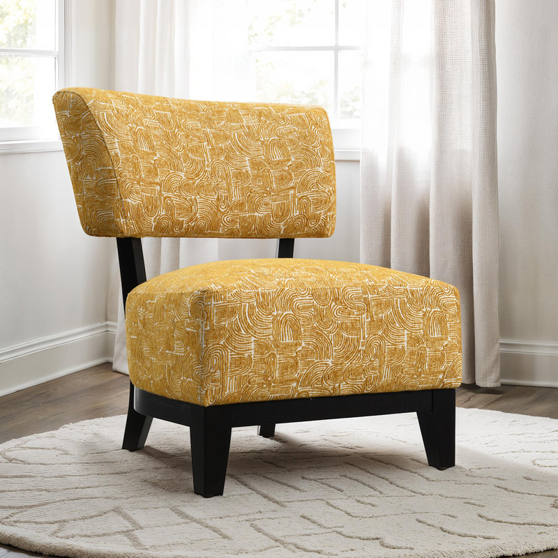 Fauteuil d'appoint rembourré avec dossier incliné Swirle, Jaune