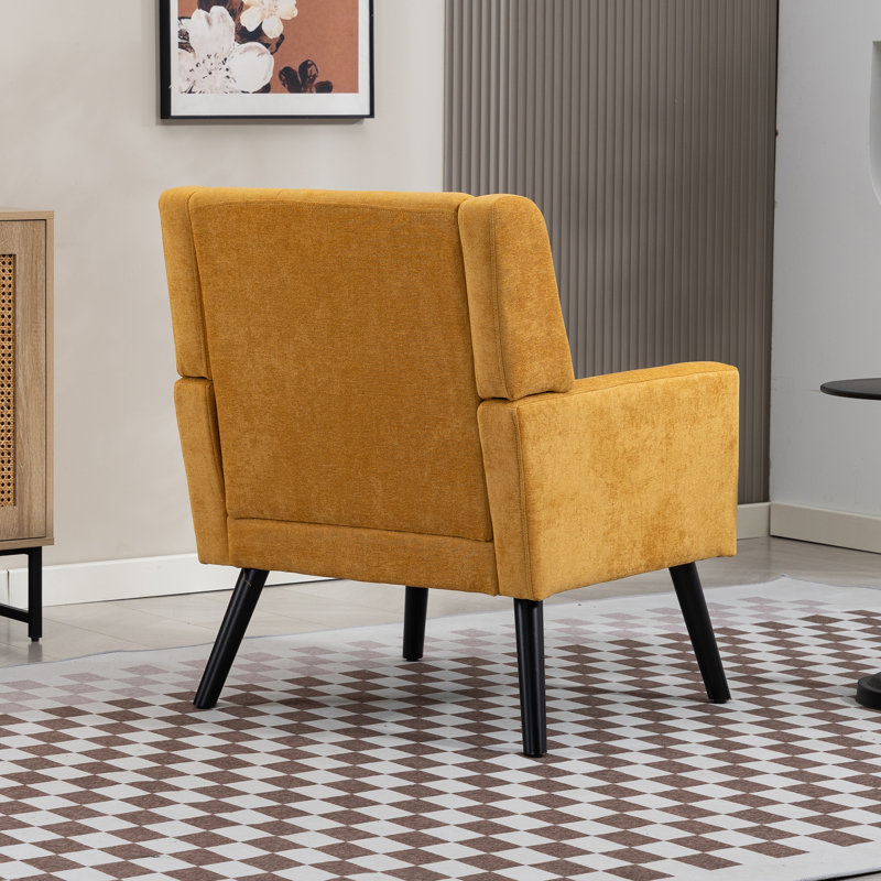 Fauteuil d'appoint moderne du milieu du siècle, 68 cm (26,77 po), revêtement en lin, fauteuil confortable avec dossier capitonné, coussin en mousse haute densité et pieds en bois massif