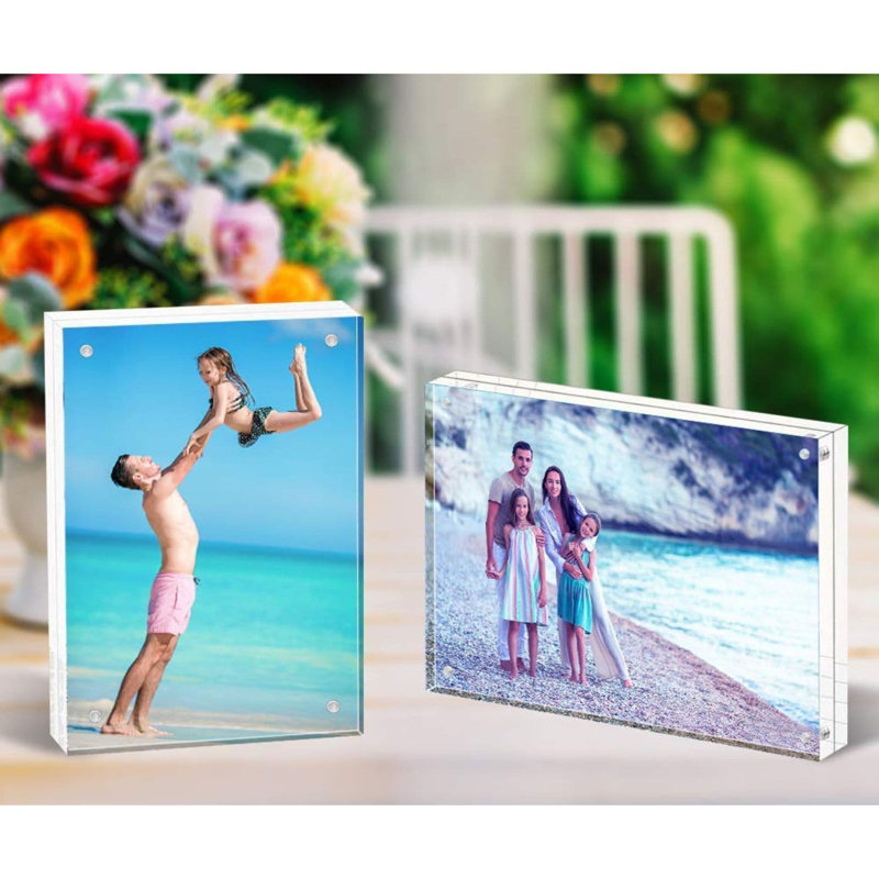 Ensemble de 2 cadres photo en acrylique 8X10 plus épais - Design transparent sans cadre avec affichage magnétique double face - Présentoir de bureau autoportant inclus
