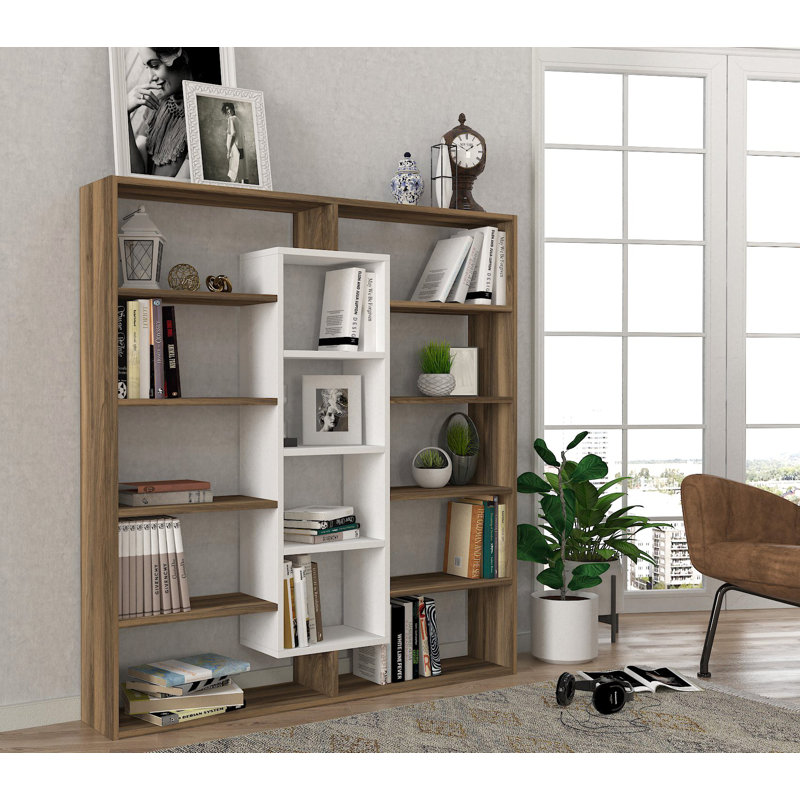 135.7cm H x 125cm W Library Bookcase, Walnut White