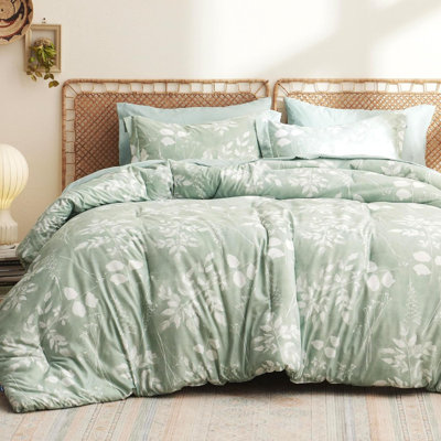 7 Pieces Sage Green Floral Bedding Sets Queen